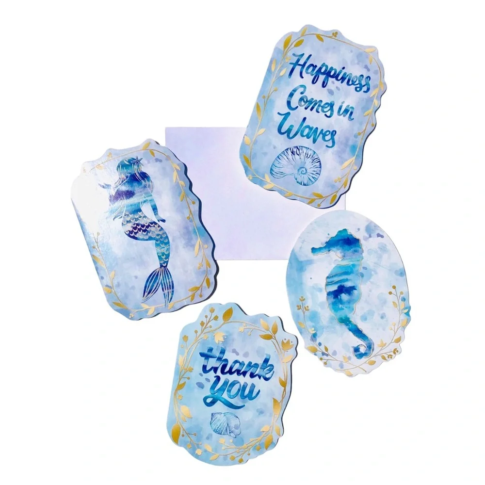 Punch Studio 4 Single Ocean Mermaid Waves Die-Cut Assorted Blank Note Cards, Sm